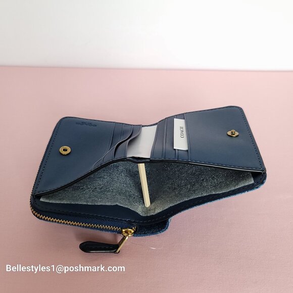 COACH Billfold Small Wallet in Denim Fabric-Deep Blue color ⭐ - Picture 14 of 16